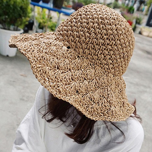 다프네 밀짚 왕골 라피아 자외선 차단 햇빛 가리개 챙넓은 모자 버킷햇 여름 와이어 라탄 비치 챙모자