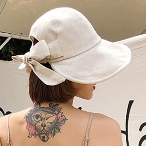 케이틀린 린넨 자외선 차단 햇빛 가리개 벙거지 모자,버킷햇 여름 리본 빈티지 모자
