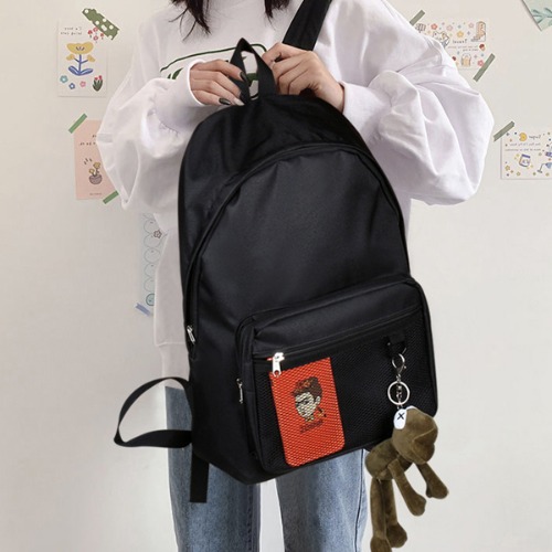 쉘비 캐주얼 여대생 대학생 메쉬 포켓 천가방,심플 책가방 인형 키링 백팩
