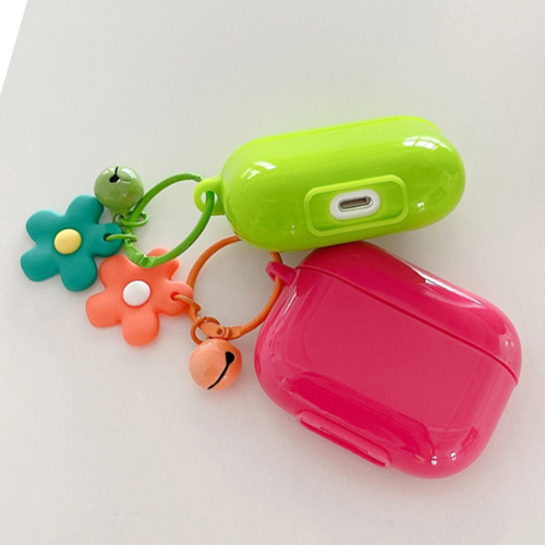브라이스 비비드 컬러 심플 젤리 실리콘 에어팟 에어팟프로 케이스 플라워 꽃무늬 펜던트 방울 키링 열쇠고리