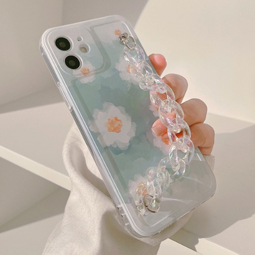 페로니 플라워 꽃무늬 젤리 비즈 체인 폰스트랩 러블리 로맨틱 핸드폰 핑거 스트랩 휴대폰 아이폰케이스 7 8 SE2 X XS Max 11 12 프로 맥스