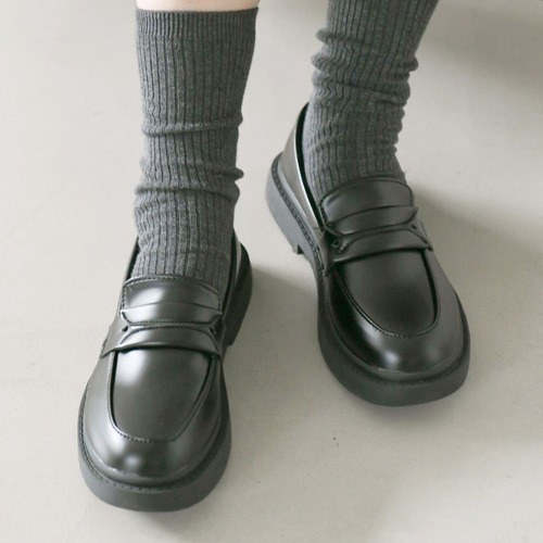 클랜시 빈티지 캐주얼 블랙 페니 로퍼 슈즈 클래식 굽있는 단화 구두 통굽 사계절 데일리 대학생 직장인 신발 3cm