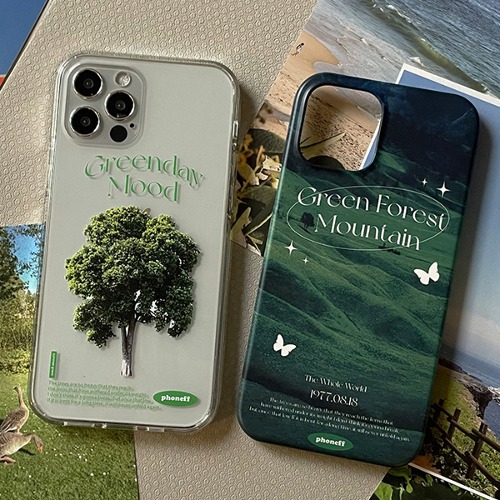 페어리 투명 젤하드 러블리 그린 나무 핸드폰 카드 수납 하드 휴대폰 커플 아이폰케이스 7 8 SE2 플러스 X XR XS Max 11 12 13 14 15 미니 프로 맥스
