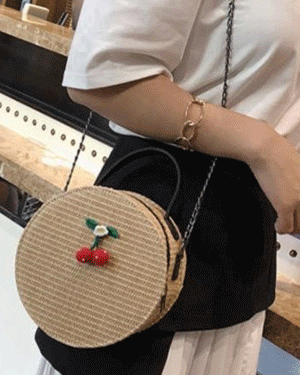 로자먼드 라탄 밀짚 라피아 미니 토트 체인 핸드백 손가방 숄더백