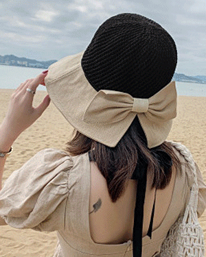 린다 자외선 차단 햇빛 가리개 버킷햇 끈달린 리본 벙거지 모자 여름 넓은 라피아 라탄 니트 프라햇 챙모자