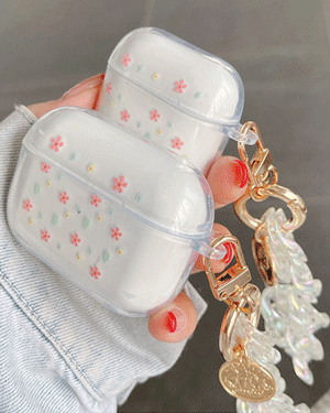 아만다 투명 젤리 실리콘 심플 플라워 꽃무늬 핑거 체인 스트랩 에어팟 에어팟프로 케이스 키링 열쇠고리