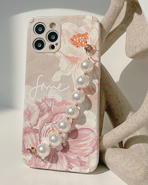 사만다 핑크 퍼플 플라워 꽃무늬 젤리 진주 체인 폰스트랩 로맨틱 핸드폰 핑거 스트랩 휴대폰 아이폰케이스 7 8 SE2 X XS Max 11 12 미니 프로 맥스