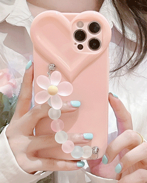 플린 러블리 하트 젤리 플라워 꽃무늬 비즈 체인 폰스트랩 로맨틱 핸드폰 핑거 스트랩 휴대폰 아이폰케이스 7 8 SE2 X XS Max 11 12 미니 프로 맥스