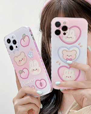 쉐리던 귀여운 곰돌이 토끼 젤리 실리콘 핸드폰 하트 핑크 퍼플 그라데이션 러블리 캐주얼 휴대폰 아이폰케이스 X XS Max 11 12 미니 프로 맥스 pro