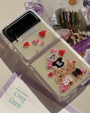 클로디아 귀여운 곰돌이 하트 투명 젤리 하드 핸드폰 젤하드 러블리 캐주얼 휴대폰 갤럭시 제트플립3 지플립3 z플립3 케이스