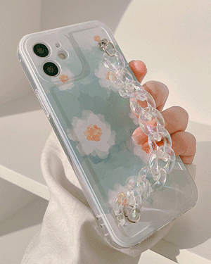 페로니 플라워 꽃무늬 젤리 비즈 체인 폰스트랩 러블리 로맨틱 핸드폰 핑거 스트랩 휴대폰 아이폰케이스 7 8 SE2 X XS Max 11 12 프로 맥스