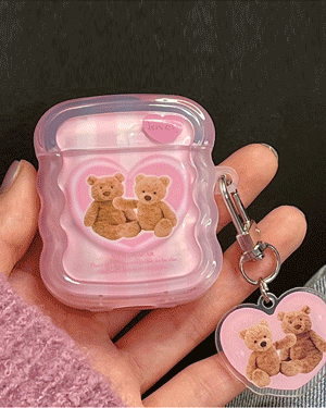 헤더 귀여운 핑크 곰돌이 일러스트 젤리 에어팟 에어팟프로 프로2 3세대 케이스 빈티지 로맨틱 러블리 아크릴 하트 키링 열쇠고리 카라비너